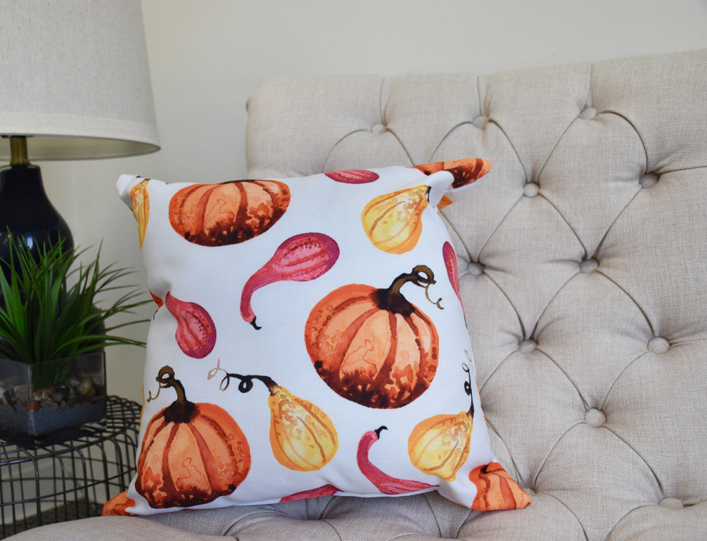 18" Gourds Galore Cream Fall Print Decorative Throw Pillow