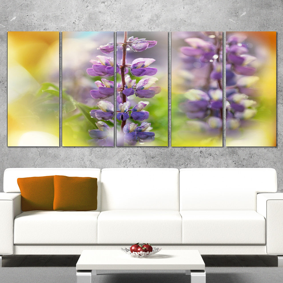 Beautiful Blue Lupin Flowers, Large Flower Canvas Art Print, 60"x28", 5 Panels