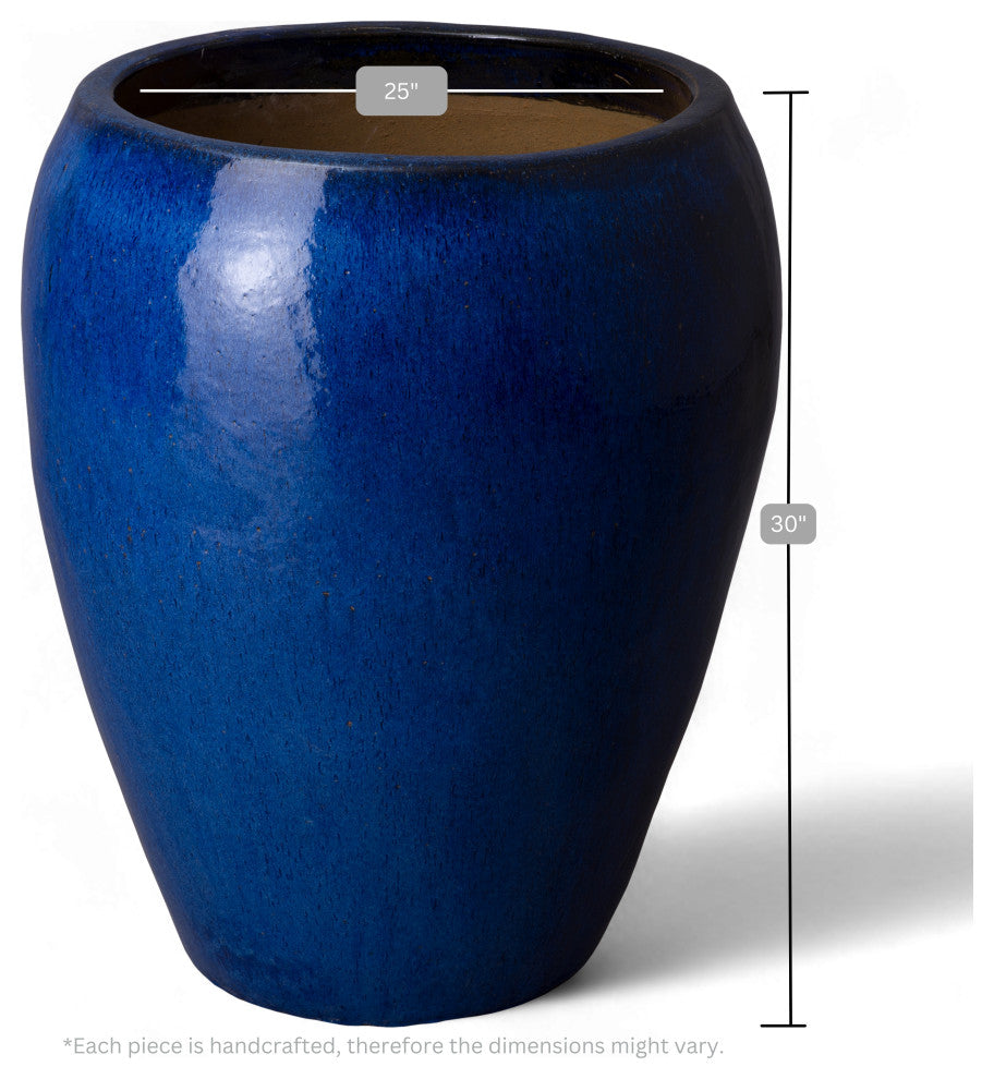 30 In. Blue Round Ceramic Tapered Planter