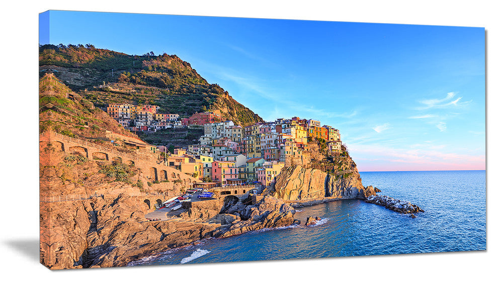 "Manarola Village Cinque Terre Italy" Seashore Wall Art, 32"x16"
