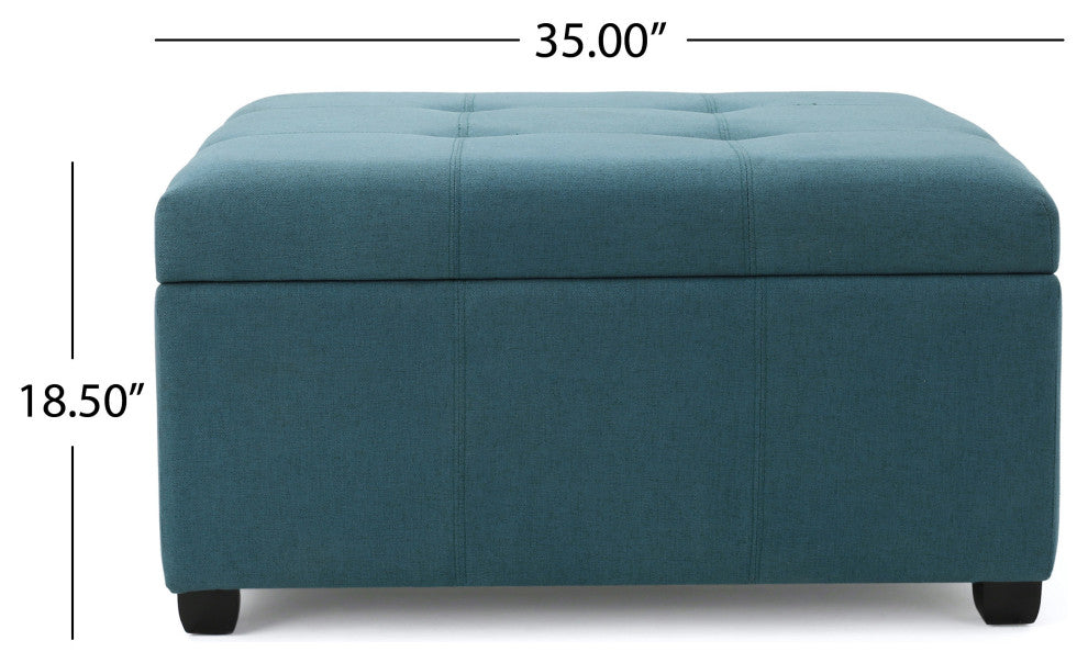 GDF Studio Carlyle Fabric Storage Ottoman, Dark Teal Fabric