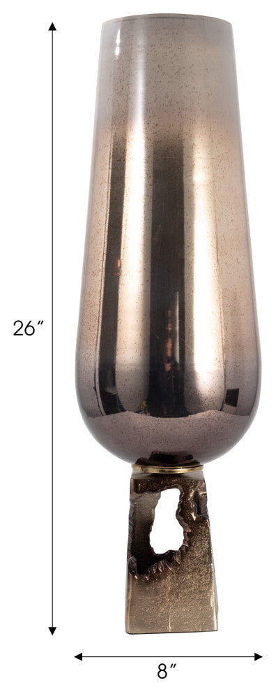 Glass, 26"H Vase, Metal Base, Champagne