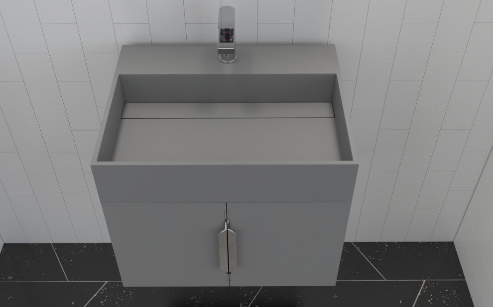 CastelloUSA Amazon 24" Wall Mounted Bathroom Vanity Set, Gray, Gray Top, Brushed Nickel