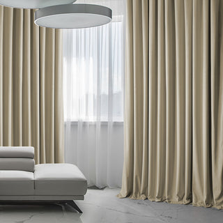 Heritage Plush Velvet Extrawide Curtain Single Panel, Light Beige, 100"w X 96"l