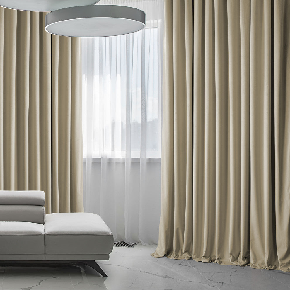 Heritage Plush Velvet Extrawide Curtain Single Panel, Light Beige, 100"w X 96"l