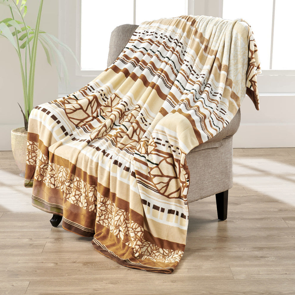 Floral Printed Flannel Throw, Leaves
