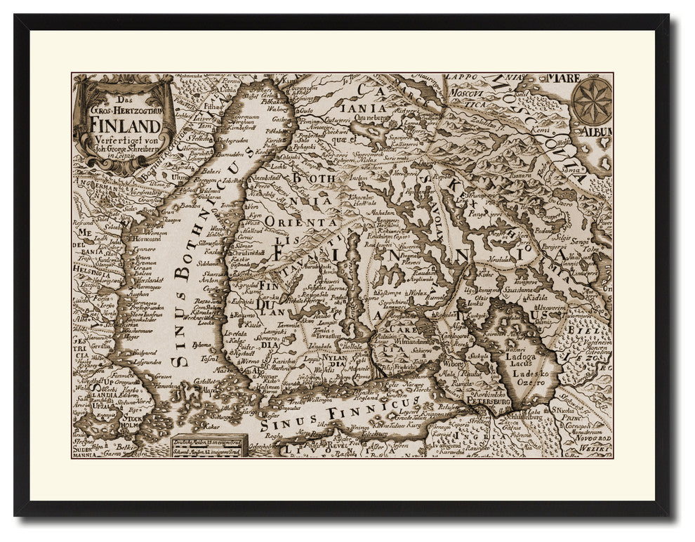 Finland Centuries Vintage Sepia Map Canvas Print, 28"x37"
