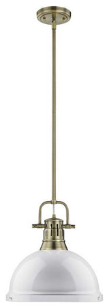 Golden Duncan 1 Light Pendant with Rod, Aged Brass, White Shade