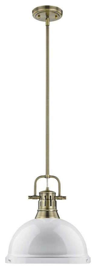 Golden Duncan 1 Light Pendant with Rod, Aged Brass, White Shade