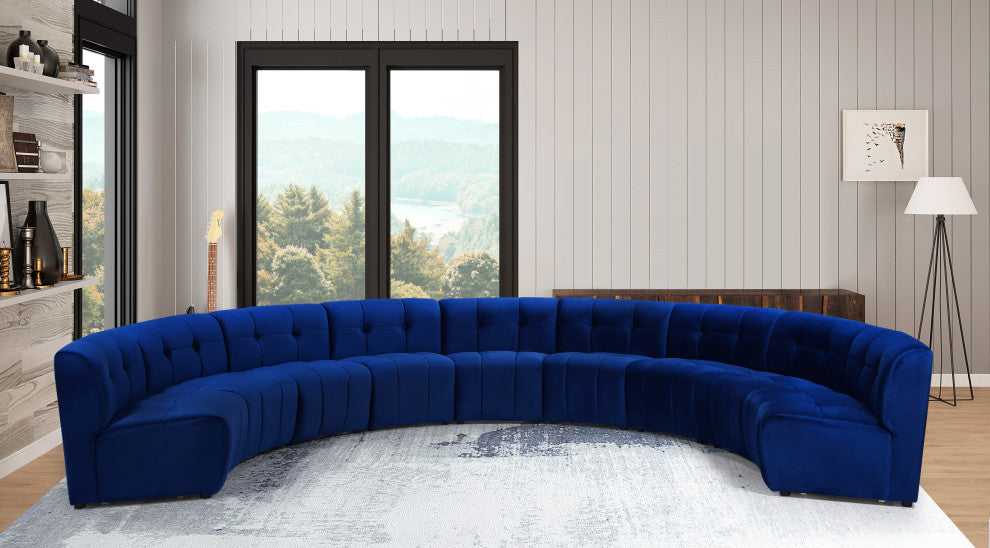 Limitless Velvet Upholstered 9-Piece Modular Sectional, Navy