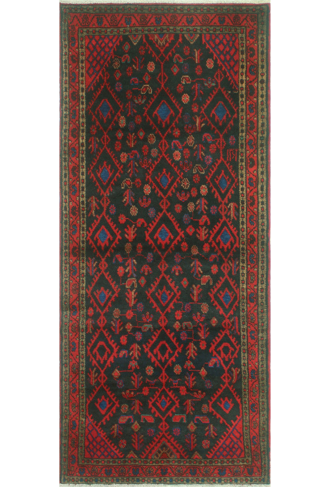 Fine Vintage Distressed Brantson Charcoal/Red Runner, 3'10x9'2