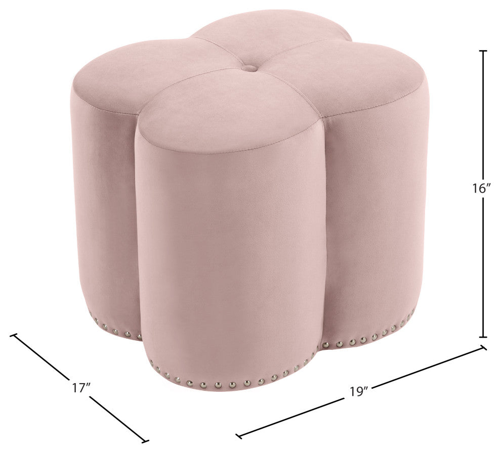 Clover Velvet Upholstered Ottoman, Pink, 19" W x 17" D