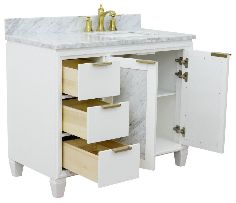 43" Single Vanity, White Finish With White Carrara