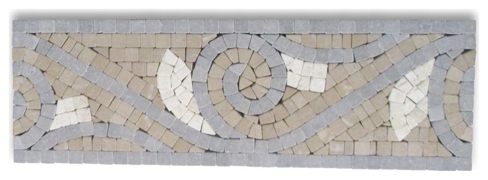 Marble Mosaic Border Bathroom Accent Listello Tile Swirl 4x12 Tumbled, 1 piece