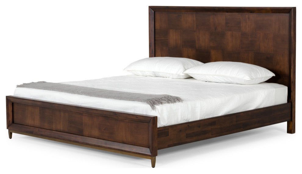 Shane Modern Acacia and Brass Bed, Queen