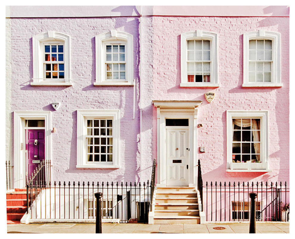 "London Pink Purple Houses" Digital Paper Print by Keri Bevan, 30"x24"