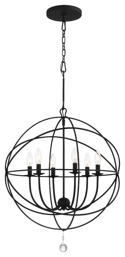Solaris 6-Light Black Sphere Chandelier, Clear Glass Drops