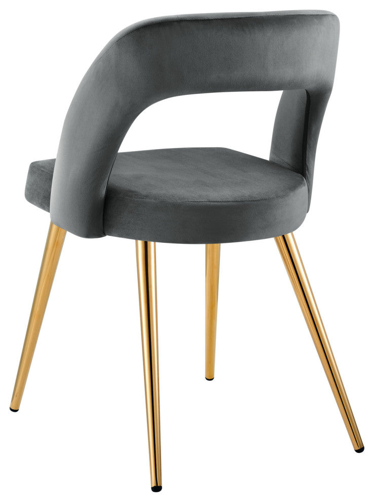 Dining Chair, Set of 2, Gold Gray, Velvet, Modern Cafe Bistro Hospitality