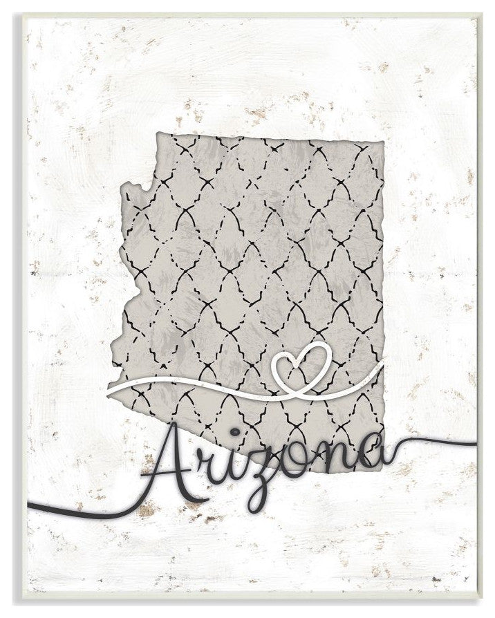 Stupell Industries Arizona Patterned Grey US State Design, 13 x 19