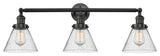 Large Cone 3-Light Bath Fixture, Seedy Glass, Matte Black