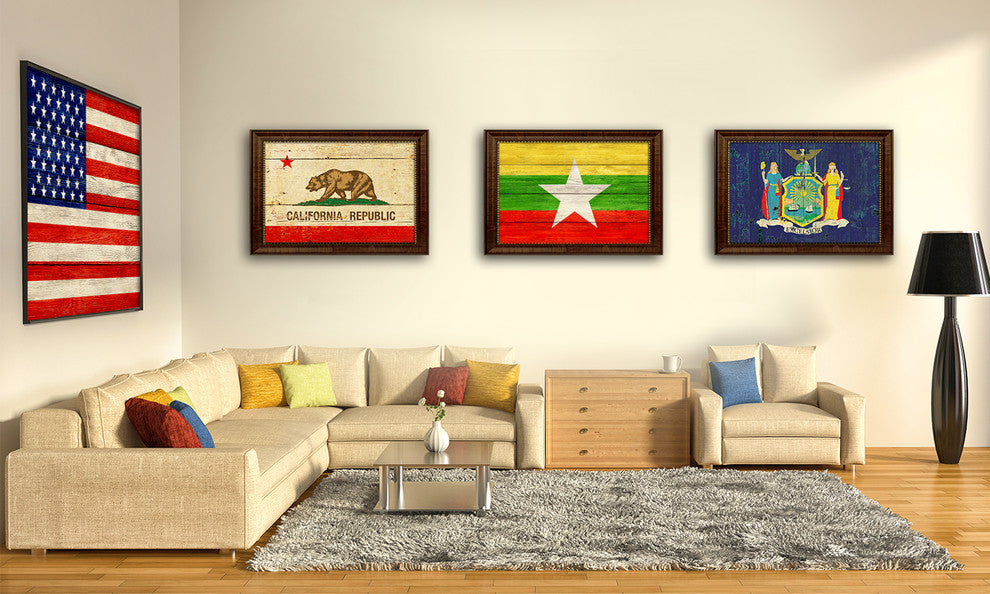 Namibia Country Textured Flag Print With Brown Gold Frame, 19"X27"