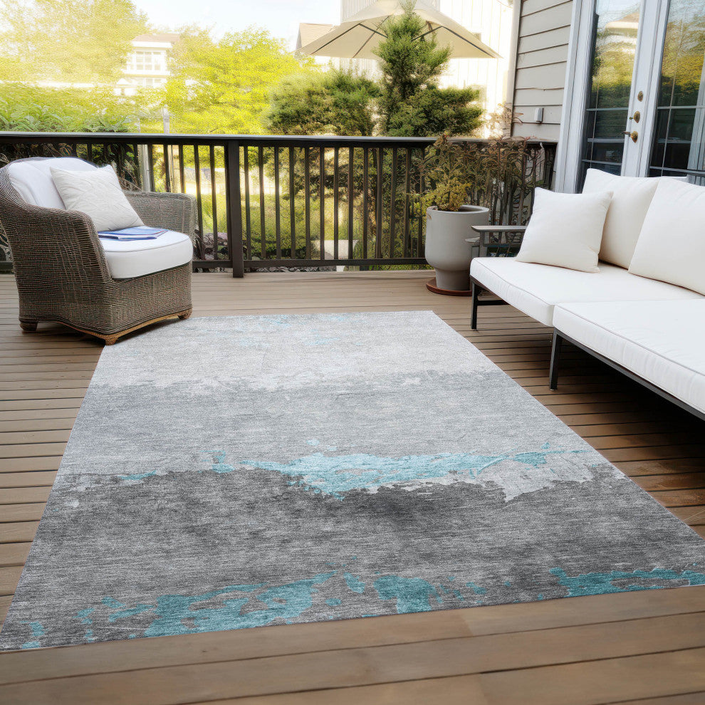 Machine Washable Indoor/Outdoor Chantille ACN1885 Teal 3' x 5' Rug