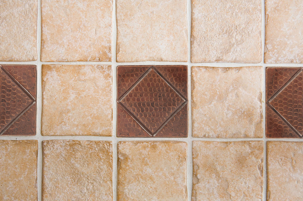 Hammered Copper Tile with Diamond Design, Set of 4
