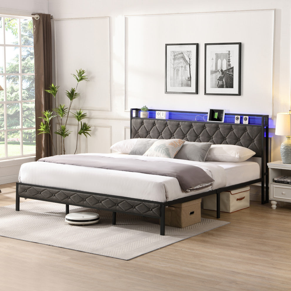 Gewnee King Bed Frame with Storage Headboard