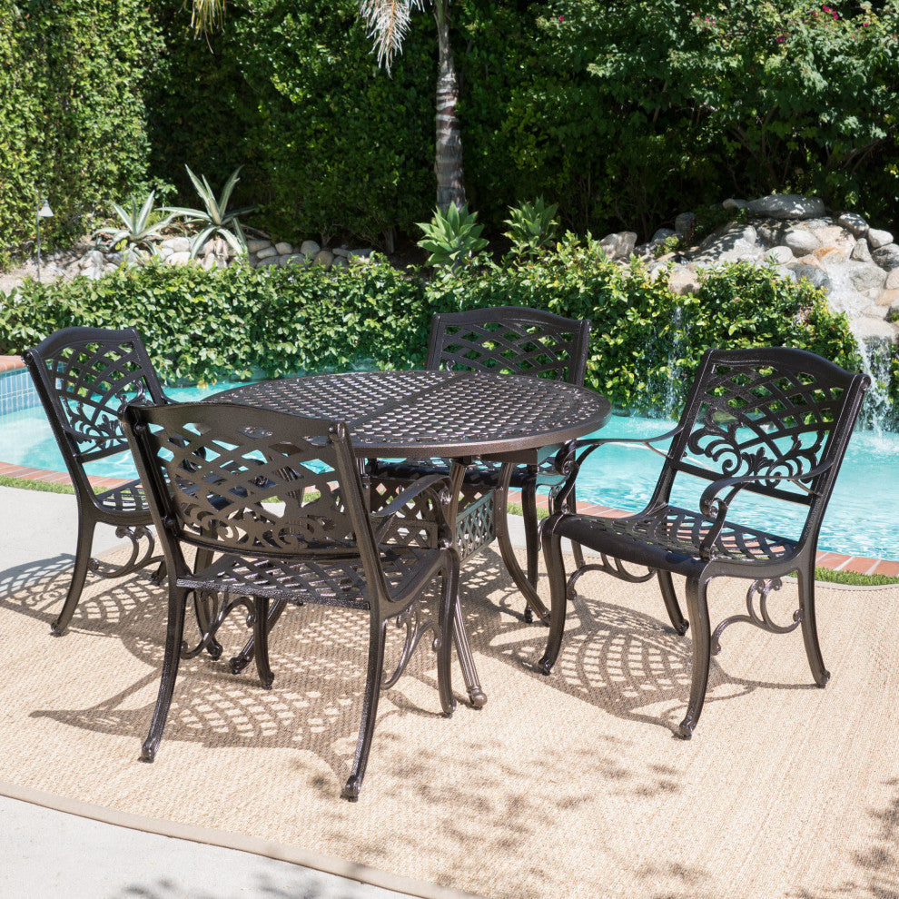 GDF Studio 7-Piece Clarisse Outdoor Finished Aluminum Dining Set, Hammered Bronze