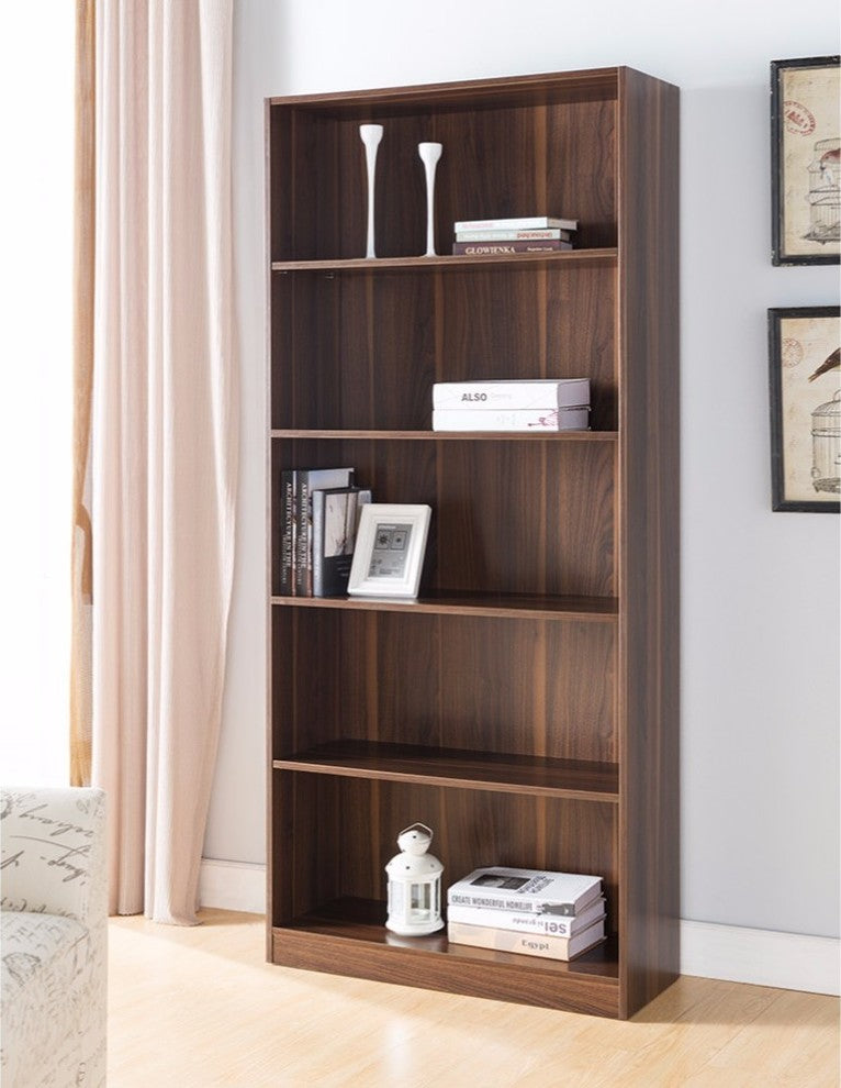 Wide Spacious Bookcase With Five Shelves, Brown