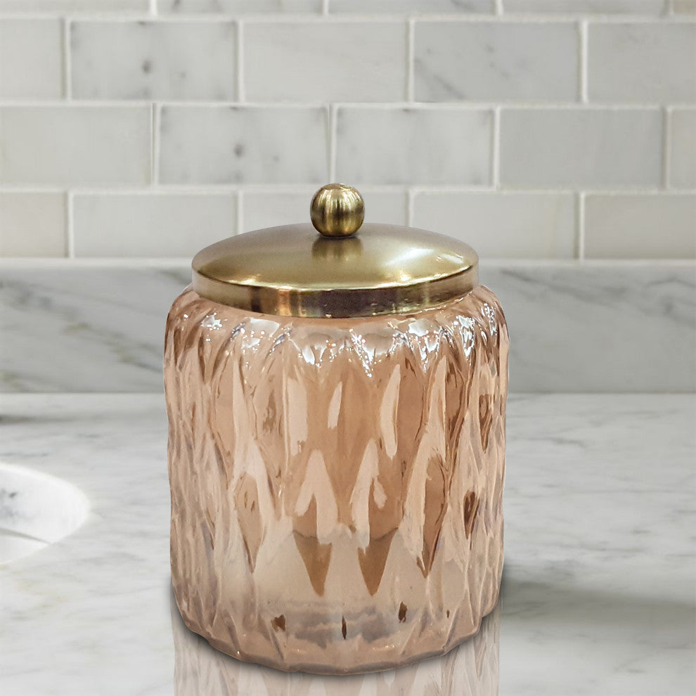 nu steel Amber Glass With Gold Colored Steel Cotton Container