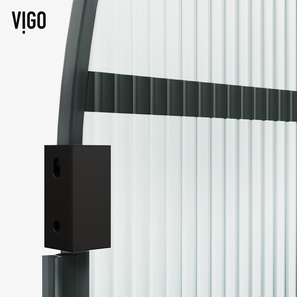 VIGO Arden 34" W x 78" H Framed Fixed Shower Screen, Grid, Fluted Glass, Matte Black