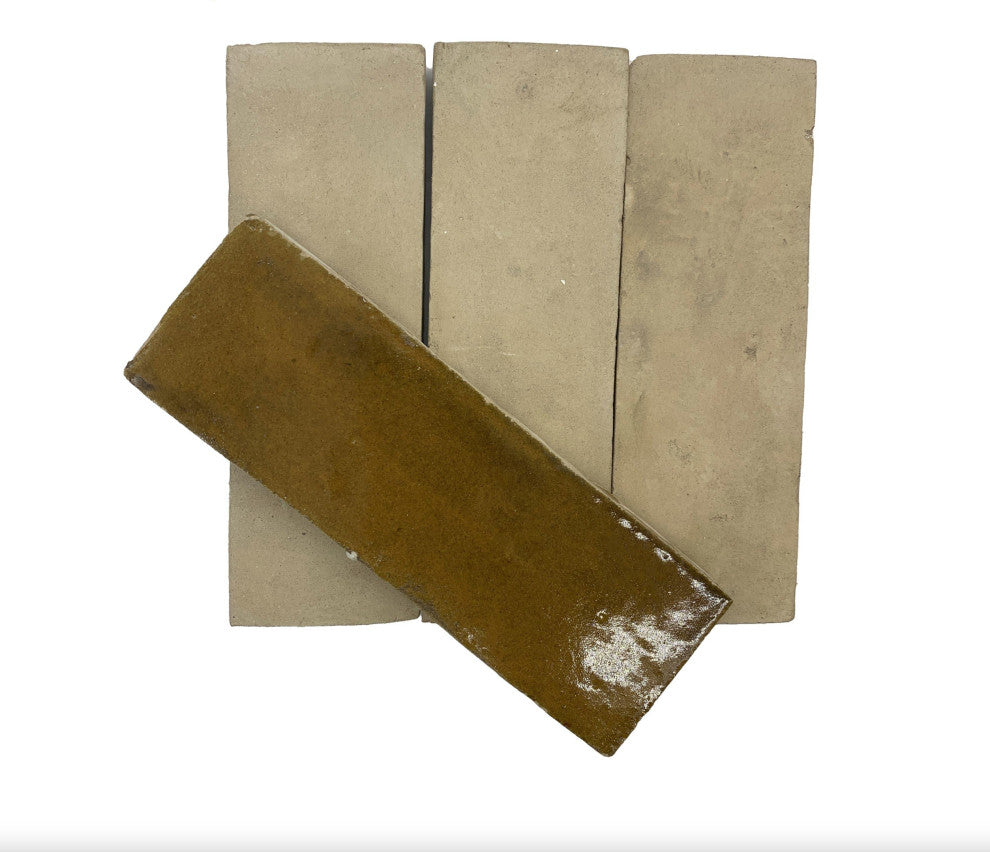 Moroccan Handmade 2x6 Solid Color Zellige Tile, Caramel