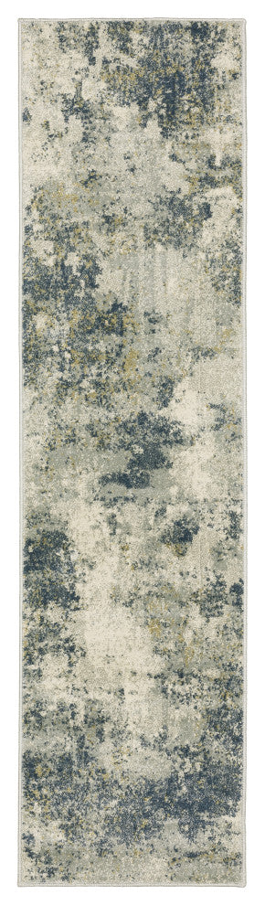 Bastian Distressed Abstract Beige/ Teal Indoor Area Rug, Beige, 1'10"x7'3"