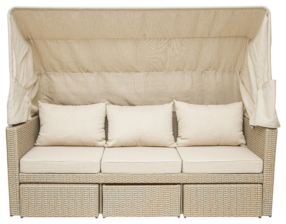 Outdoor Wicker Patio Sofa, Canopy and Ottoman Set