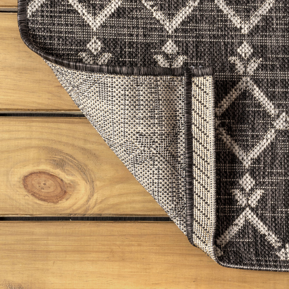 Ourika Moroccan Geometric Indoor/Outdoor Rug, Black/Gray, 5' Square