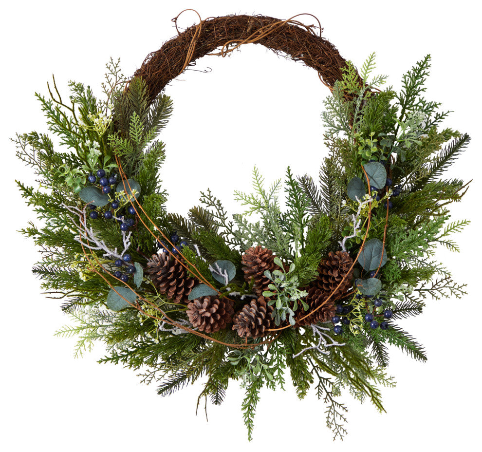 30" Pine and Pinecone Artificial Christmas Wreath on Twig Ring