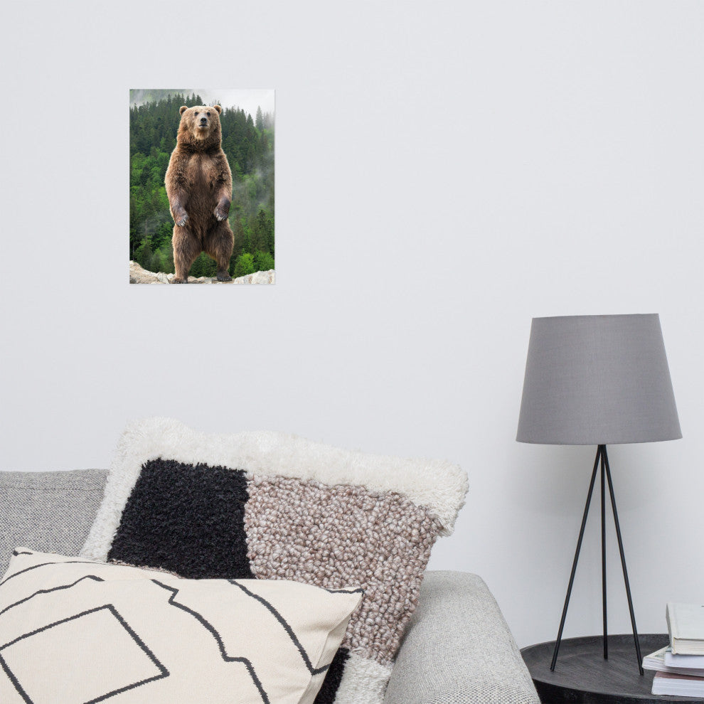 Big Standing Brown Bear On Mountain Top Loose Wall Art Print, 12" X 16"