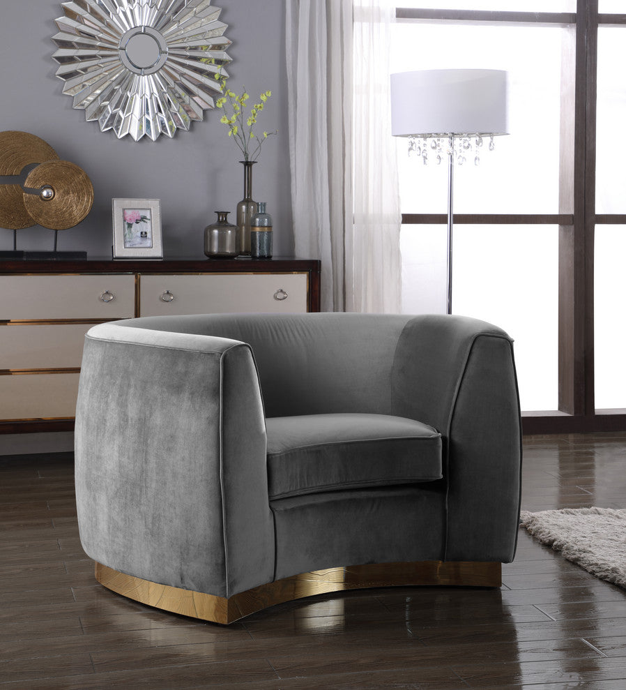 Julian Velvet Upholstered Chair, Gray, Gold Base