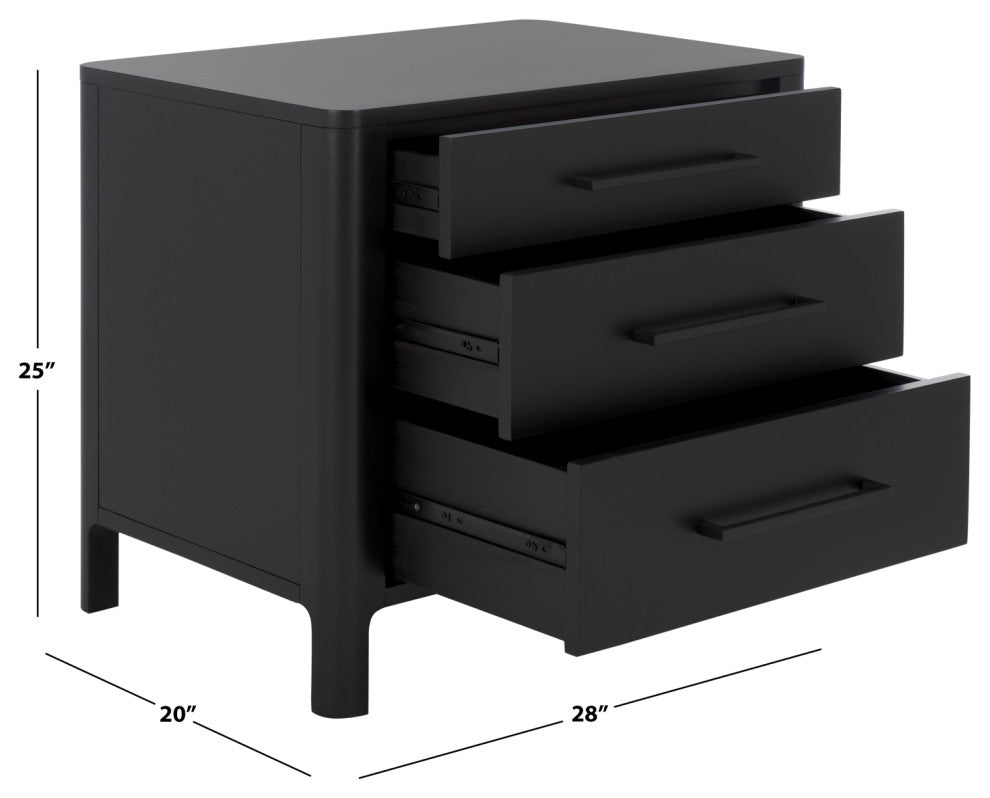 Safavieh Couture Abbiava 3 Drawer Wood Nightstand, Black