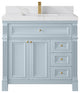 Paris 36" Center Sink Bathroom Vanity, Blue Heather 2" Calacatta Sienna