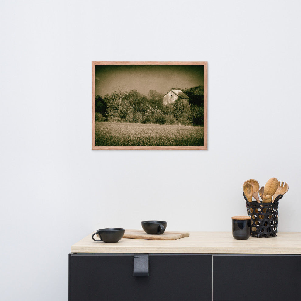 Abandoned Barn In The Trees Vintage Framed Photo Paper Wall Art Prints, Red Oak, 18" X 24"