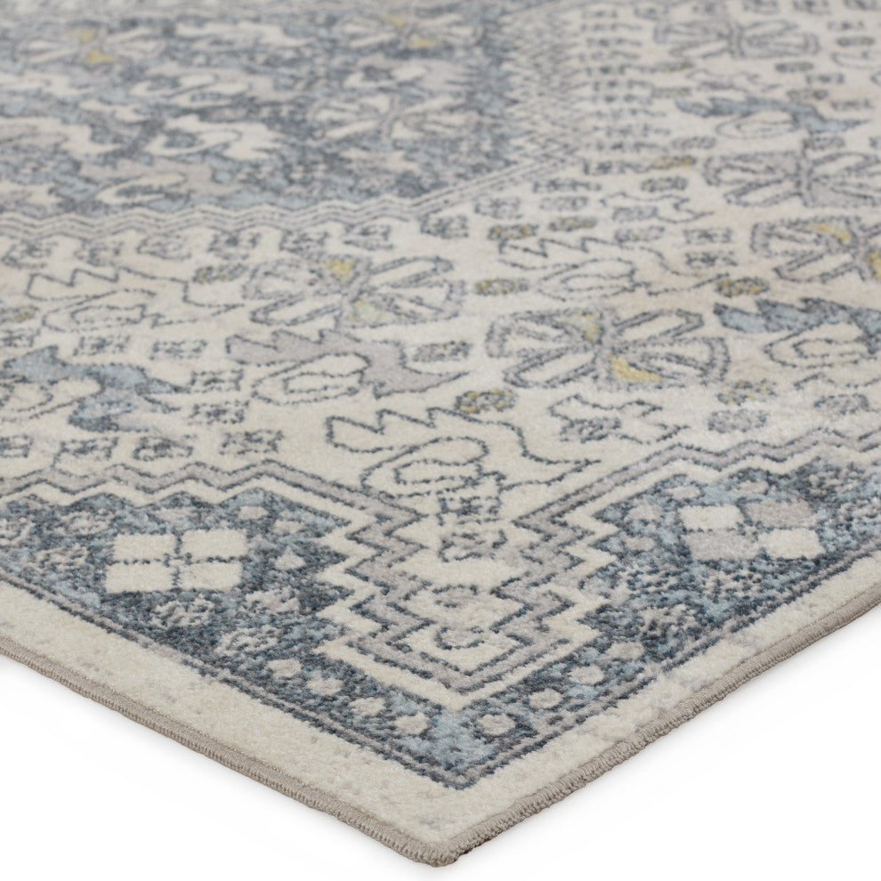 Machine Washable Vibe by Jaipur Living Yucca Medallion Cream/ Blue Area Rug, 4'x