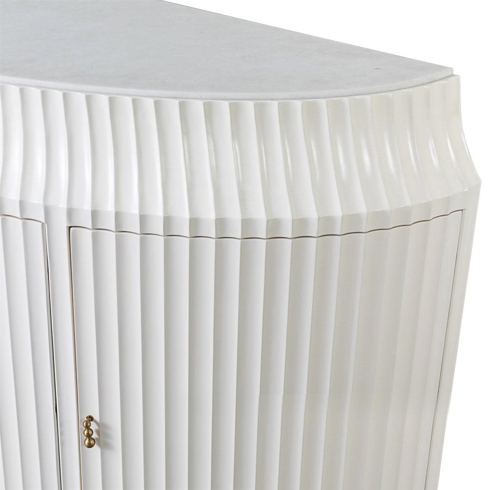 Fluted Dining Room Buffet Table, White Ivory Casegood, Luxury Credenza Cabinet