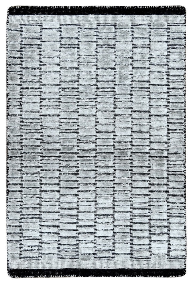 Oxford Gray Modern Textured Wool and Silk Hand Loomed Mat Oriental Rug 2'x3'