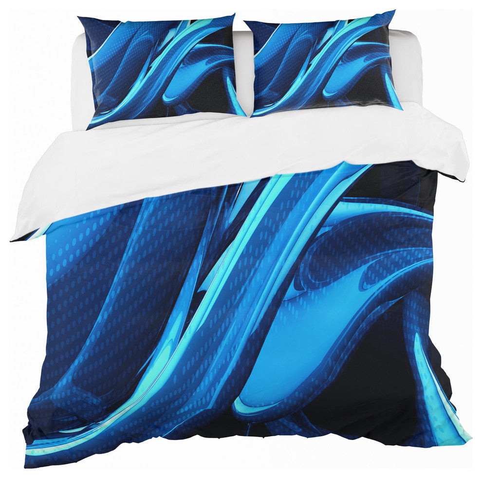 Liquid Blue Abstract Modern Duvet Cover Set, Twin