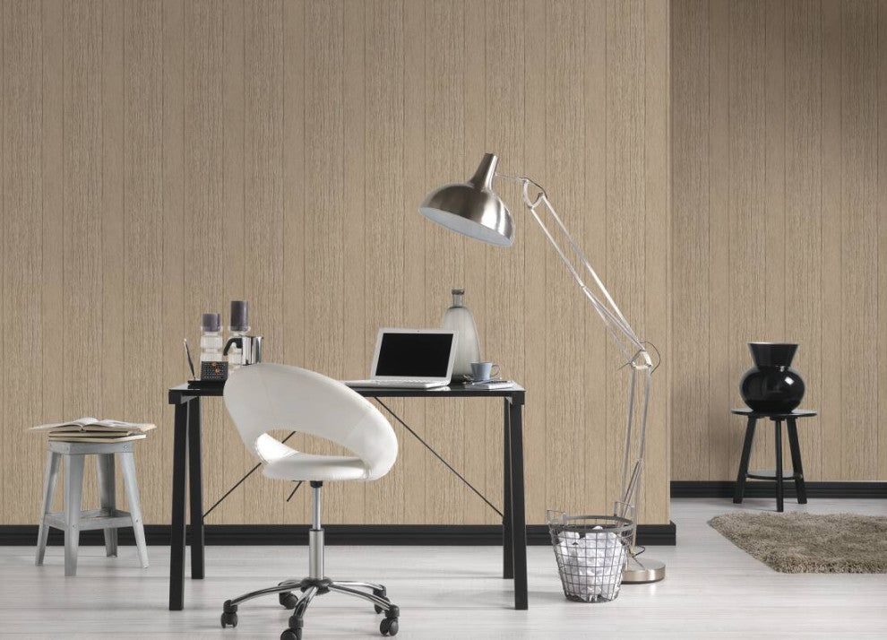 Loft Modern Nature Textured Wallpaper, Wood Planks, Beige Brown, One Roll