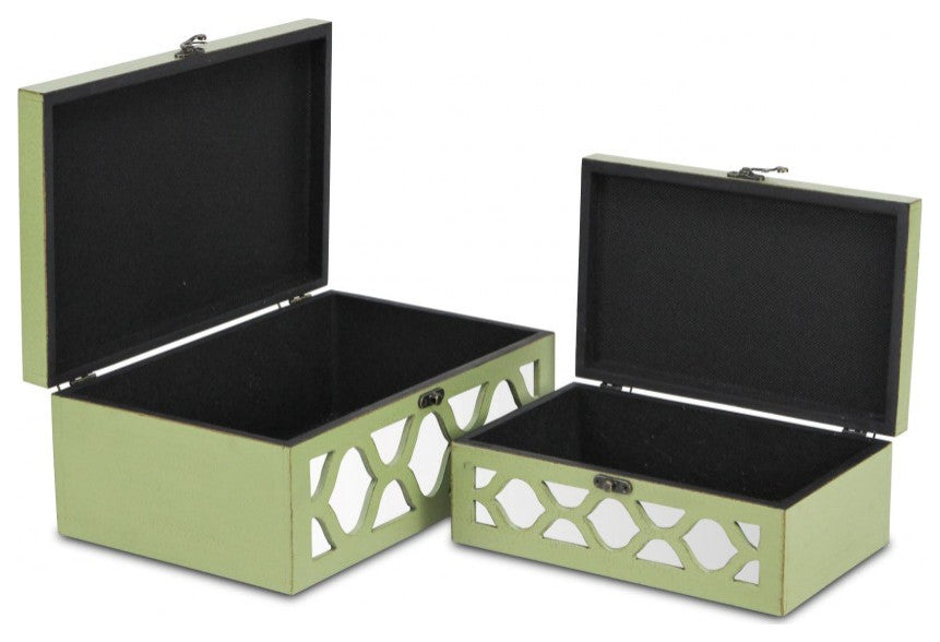 Set of Green Quatrefoil Mirror Jewelry Storage Boxes