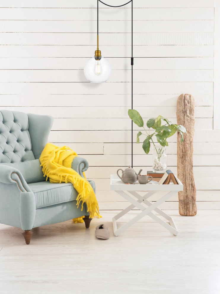 Edgar 1-Light Brass and Clear Glass Plug-In Pendant