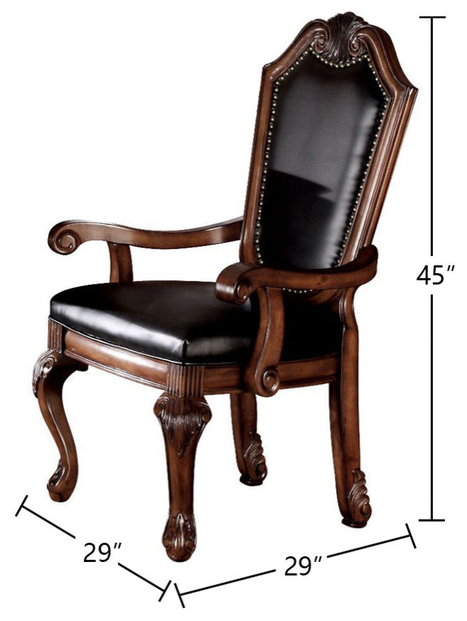 Set of 2 Black PU Upholstered Dining Armchair, Cherry Finish